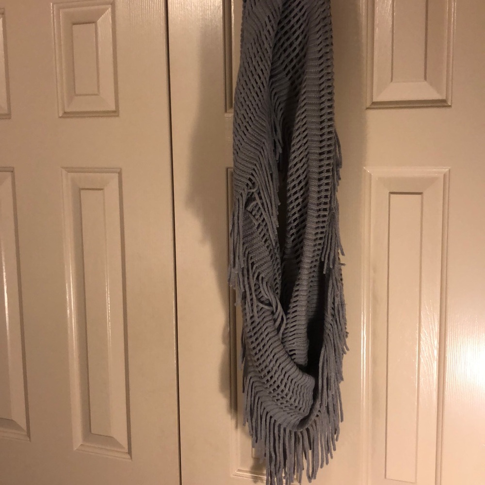 Gray fringe infinity scarf